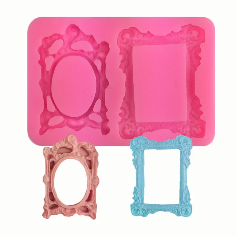 European Vintage Photo Frame Silicone Fondant Mold Embossed Flower Cake Decorating Tool For Chocolate Resin Soap DIY Baking