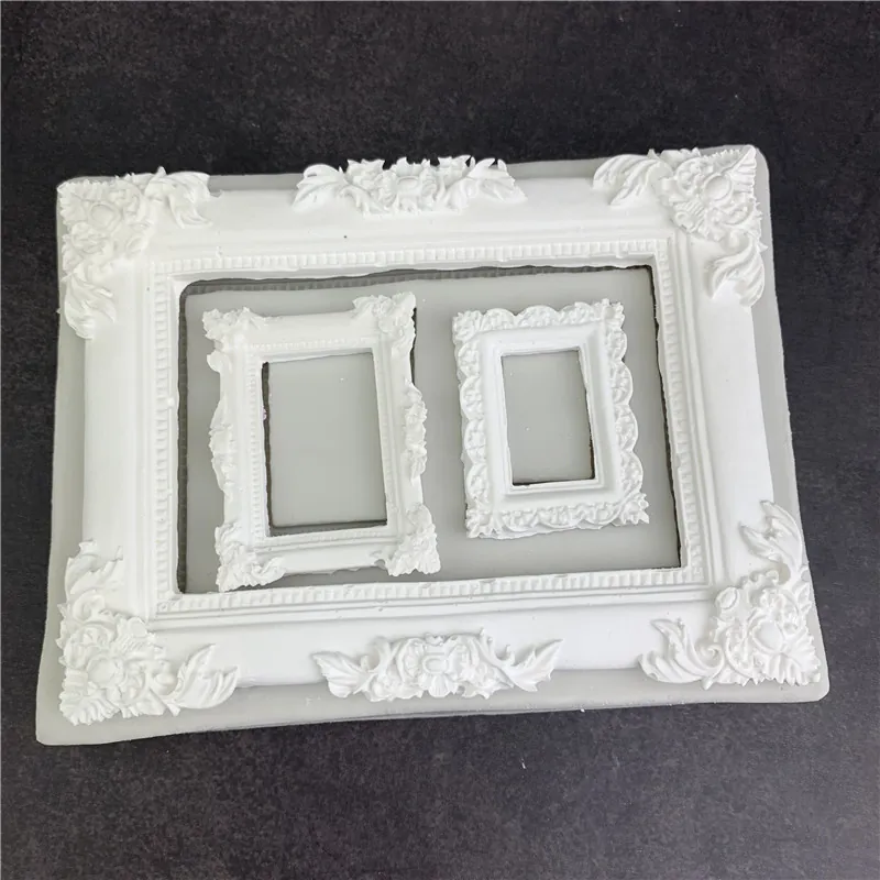 Baroque Photo Frame Silicone Mold Vintage Relief Border For Fondant Cake Decoration Chocolate Resin Plaster DIY Baking Tool