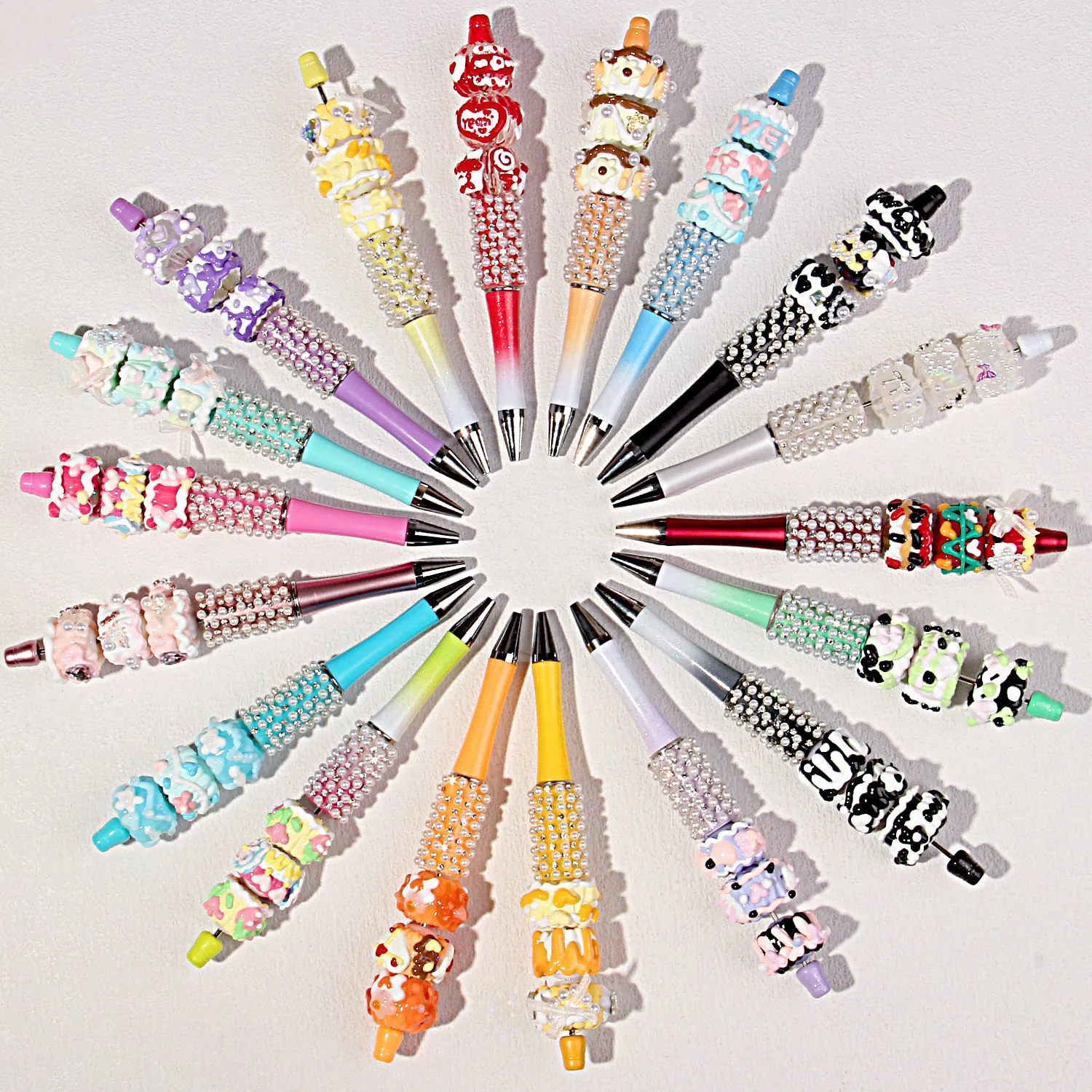 Creative DIY Beaded Ballpoint Pen With Artificial Pearl Rhinestone Decor Cute Dessert Style Writing Pen Gift For Students Office School