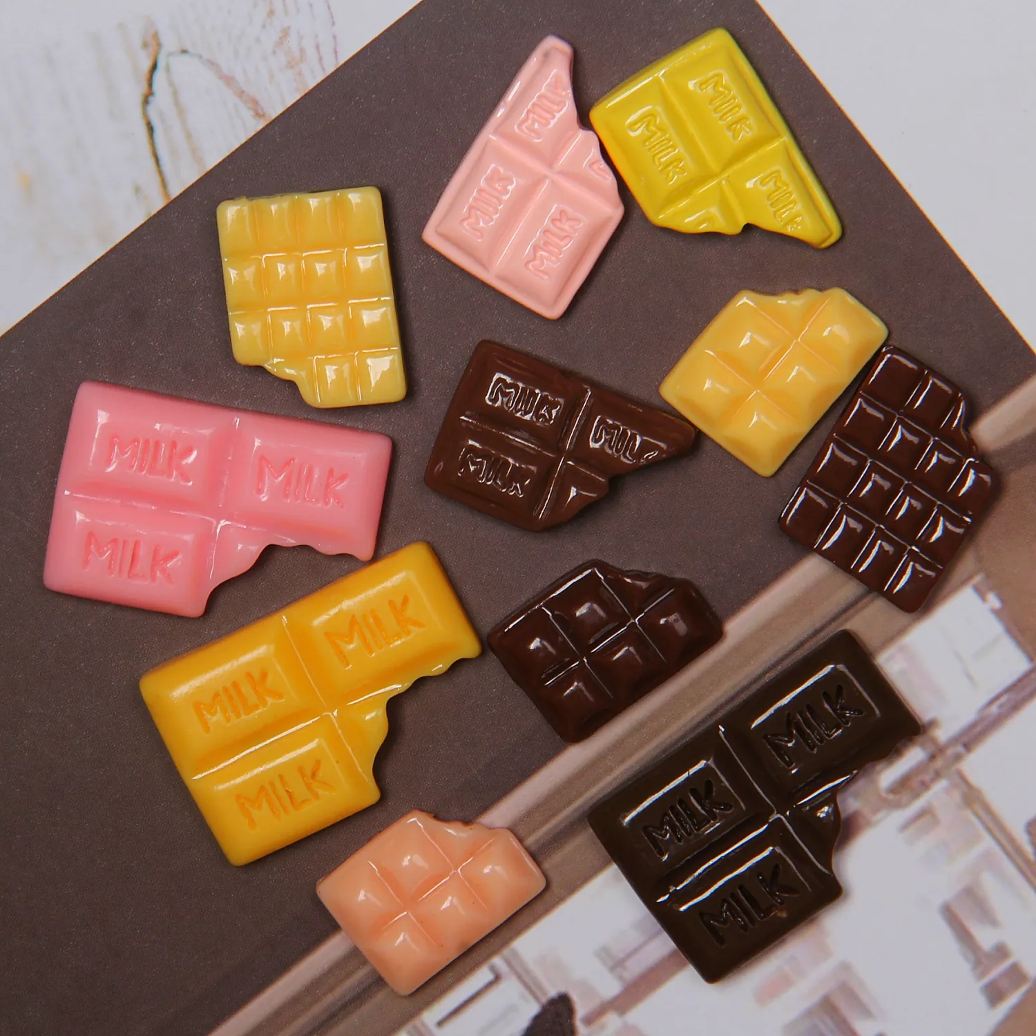 Simulation Bitten Chocolate Resin Flatback Cabochons Milk Letter Food Charms For DIY Phone Case Crafts Jewelry Making Decor