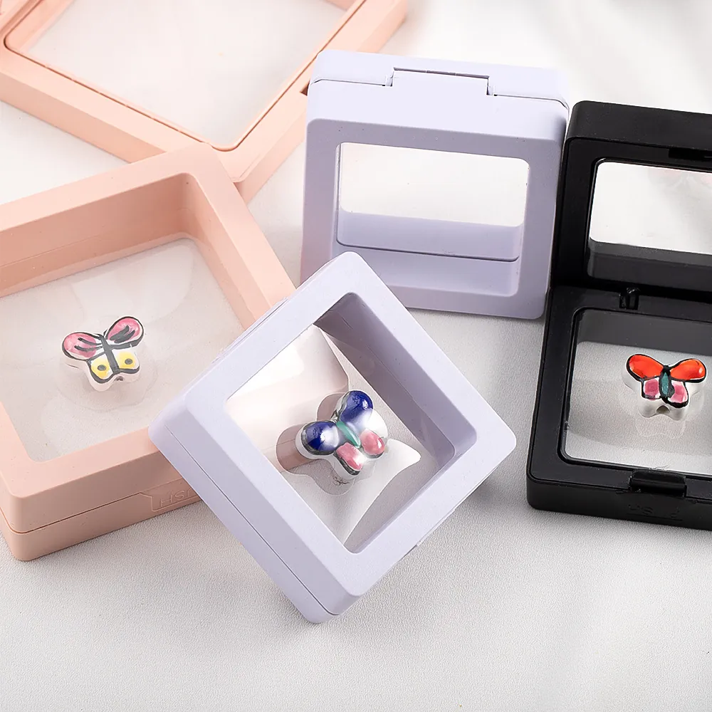 PE-folie 3D Zwevende Sieraden Display Box Vierkant Transparant Opbergdoos Voor Ringen Oorbellen Hangers Sieraden Verpakking