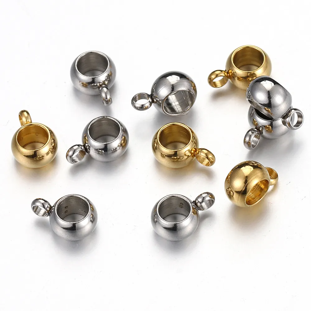 Stainless Steel Large Hole Spacer Beads With Bail Loop DIY Jewelry Making Findings For Bracelet Necklace Charm Connector