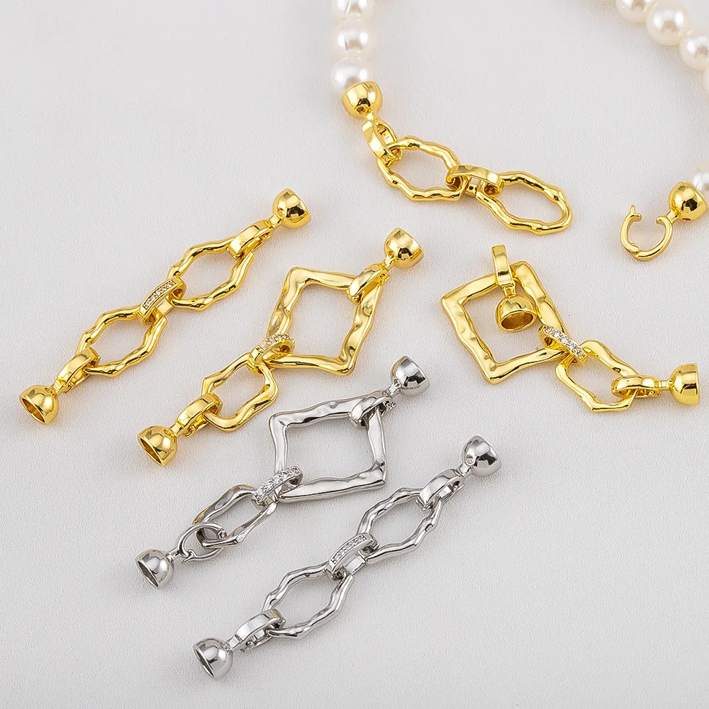 Fermoir de Connexion de Collier Géométrique en Cuivre Plaqué Or 18K Ovale Carré Irrégulier Strass Bijoux DIY