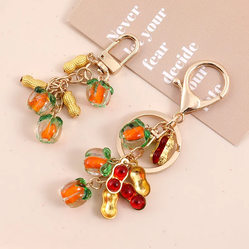 Portachiavi Cachi Arachide Portafortuna Ciondolo Borsa Frutta Cibo Design Lega Resina Ornamento Sospeso per Donna Uomo Regalo