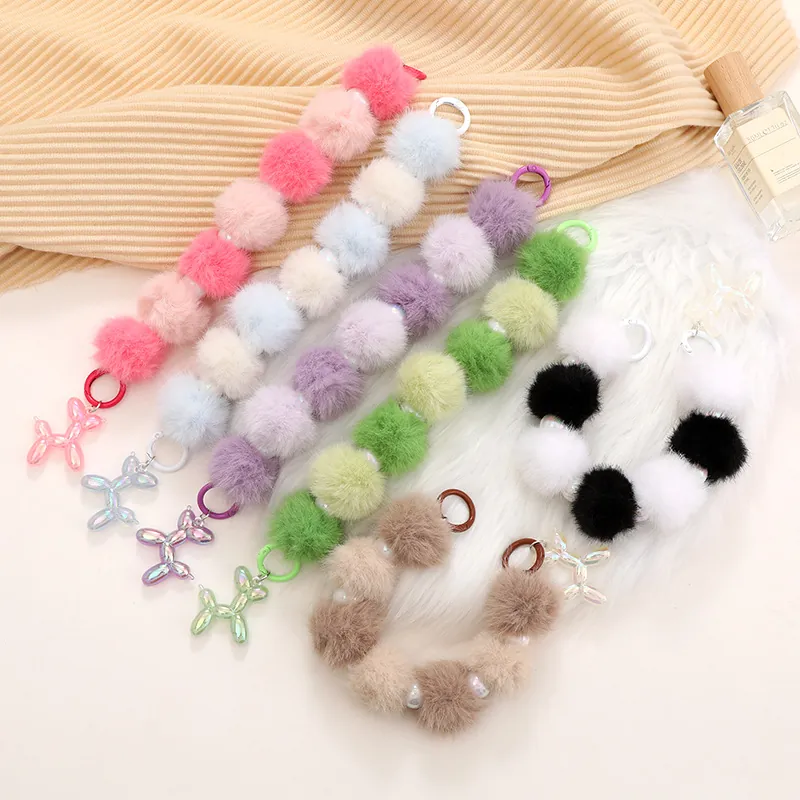 Porte-clés de Sac en Peluche à Perles avec Pendentif Chien en Ballon Iridescent Charme de Sac Coloré Sucré pour Femmes