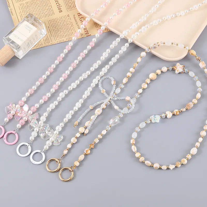 Cordon de Téléphone à Bandoulière en Künstliche Perles à la Mode pour Femmes Élégant Künstliche Perle Résine Nœud Étoile Dragonne Anti-Perte