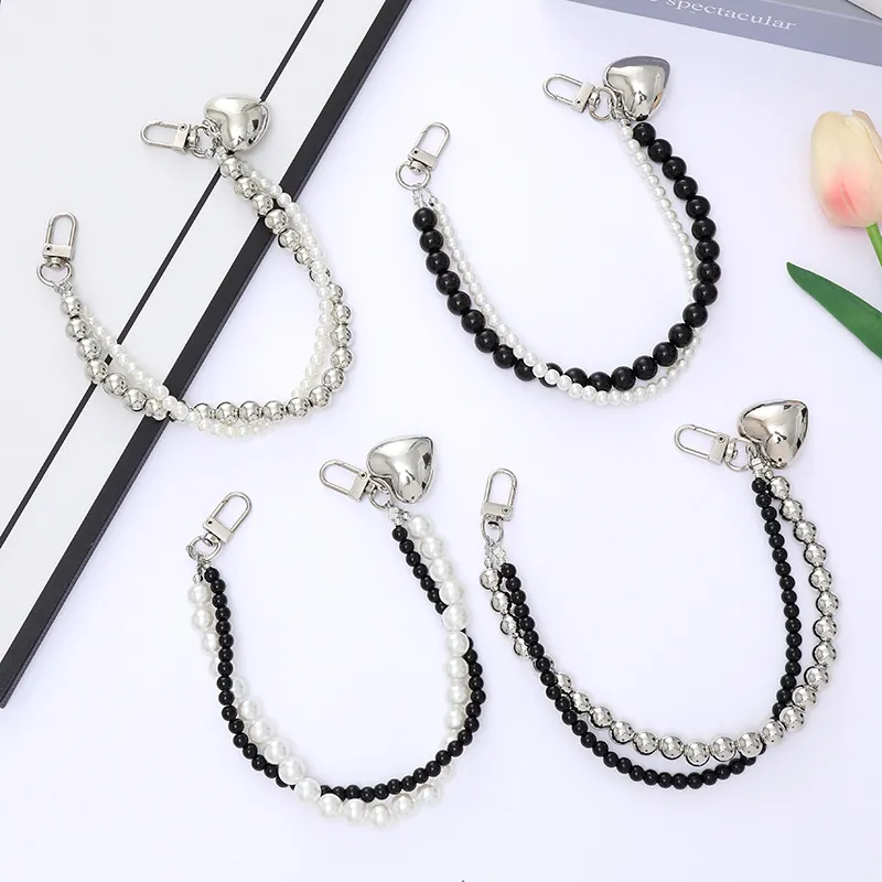 Cordon de Téléphone Ins Style Coréen avec Künstliche Perles et Coeur Double Chaîne Accessoire de Sac Porte-clés Voiture Femme Bijoux
