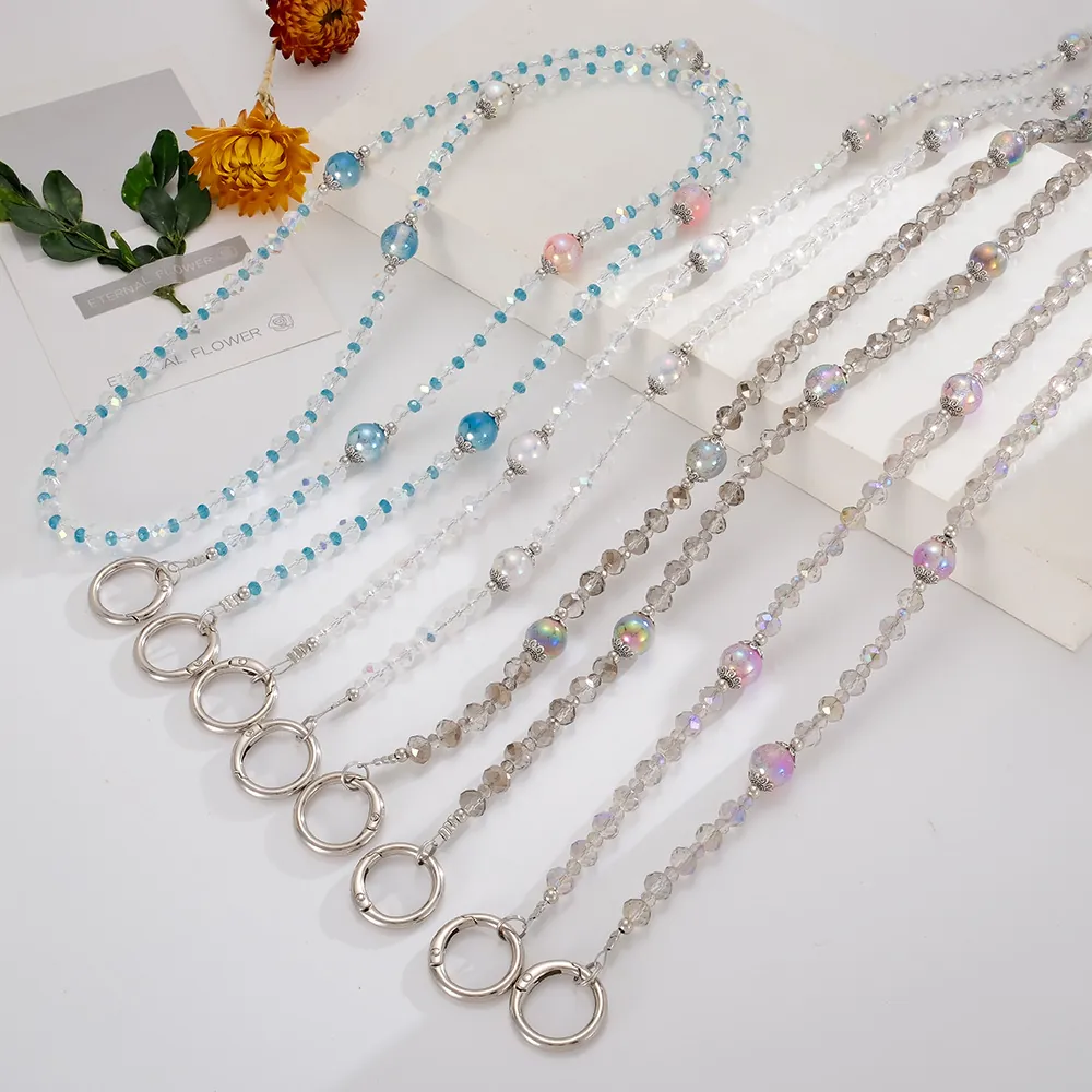 Acrylic Artificial Crystal Beaded Crossbody Phone Chain With Metal Ring Faux Artificial Pearl Lanyard For Women Bag Decoration Strap