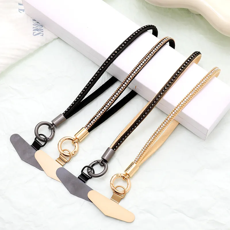 Cordon de Téléphone Luxueux en Cuir Synthétique avec Strass Bracelet Anti-perte Brillant Charme de Téléphone pour Femmes Accessoires de Mode