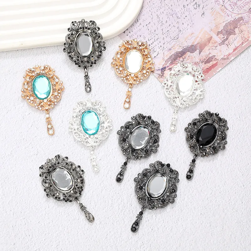 Vintage Baroque Alloy Rhinestone Gemstone Pendant DIY Jewelry Accessories Royal Style Oval Brooch With Waterdrop Pendant