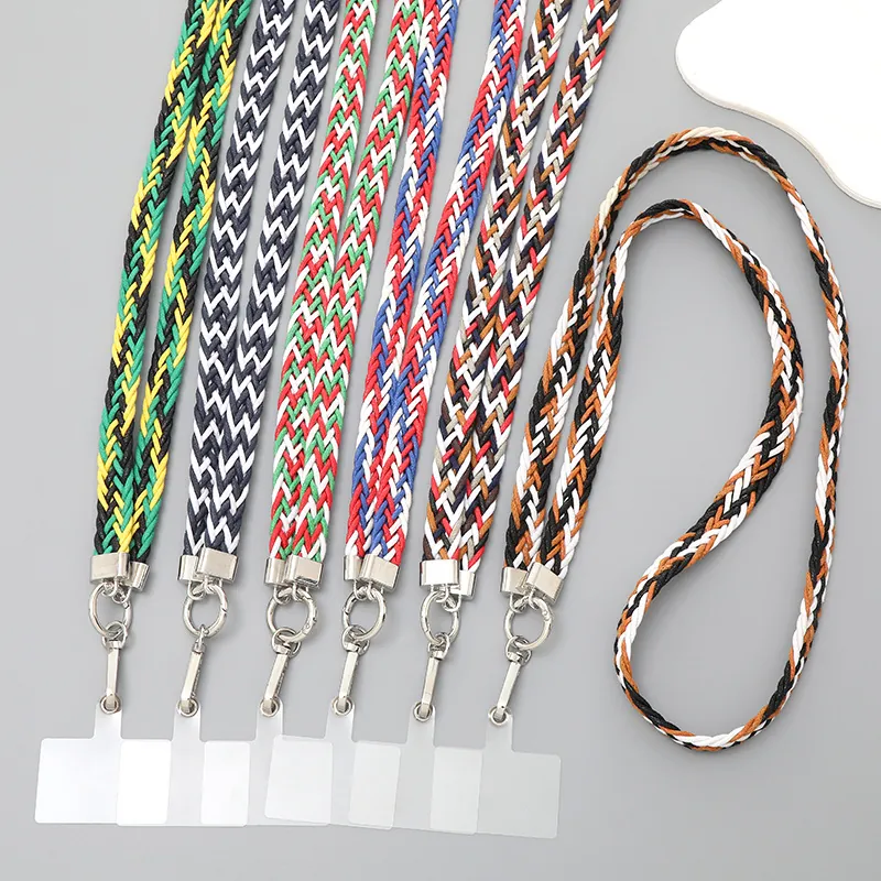 Geflochtenes Handy-Schlüsselband Crossbody-Gurt Mit Metallverschluss Und Verbindungskarte Farbblock Anti-Verlust Umhängeband Für Damen Modeaccessoire