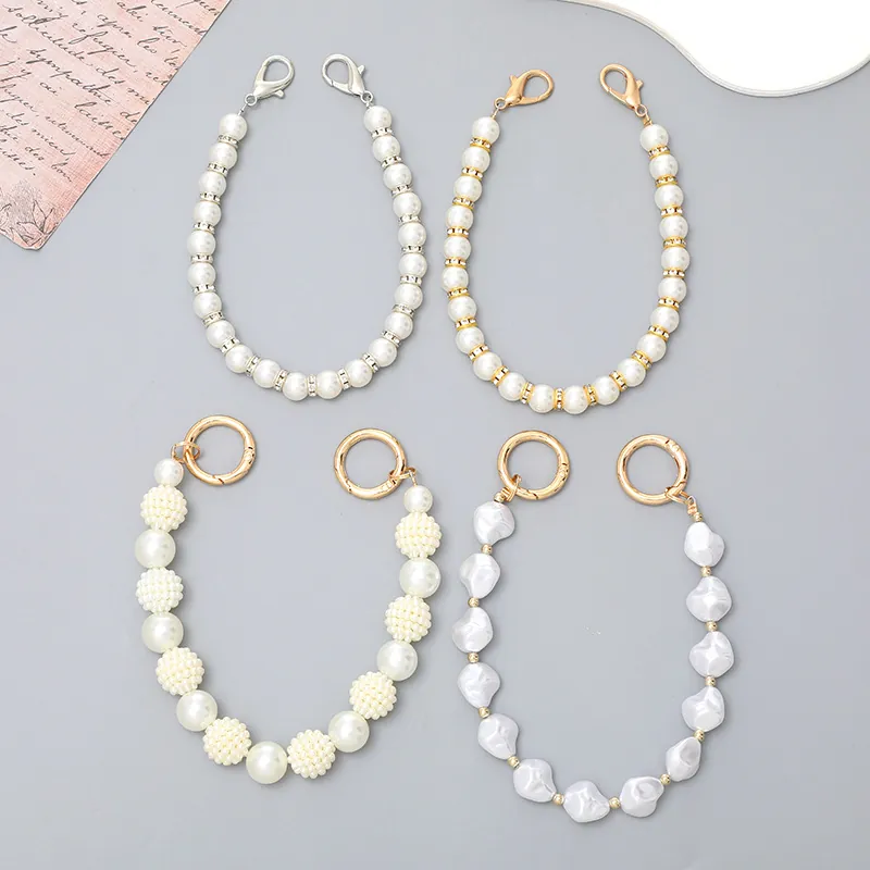 Fashion Faux Artificial Pearl Beaded Chain For Phone Case Bag Rhinestone Spacer Baroqure Artificial Pearl Wristlet Anti-lost Hanging Accessory For Women