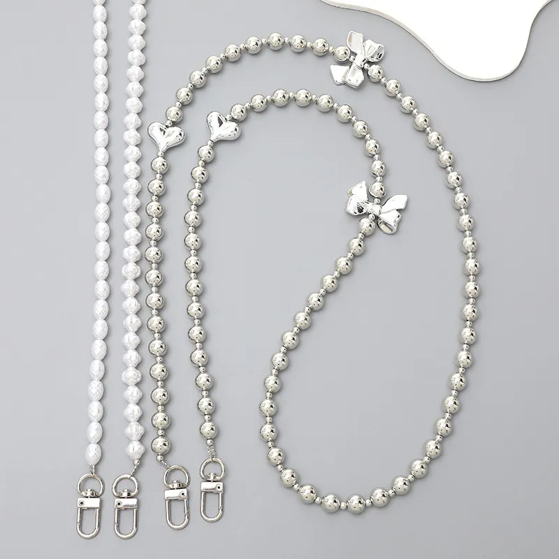 Mode Nœud Cœur Künstliche Perle Lanière de Téléphone Chaîne Bandoulière Femme Anti-Perte Künstliche Perles Dragonne de Coque de Portable Sac