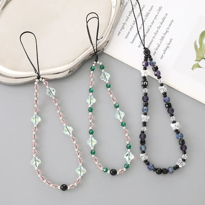Bijou de Portable en Perles d'Acrylique Avec Perles de Cristal Papillon Fleur Y2K Fait Main Lanière pour Femme