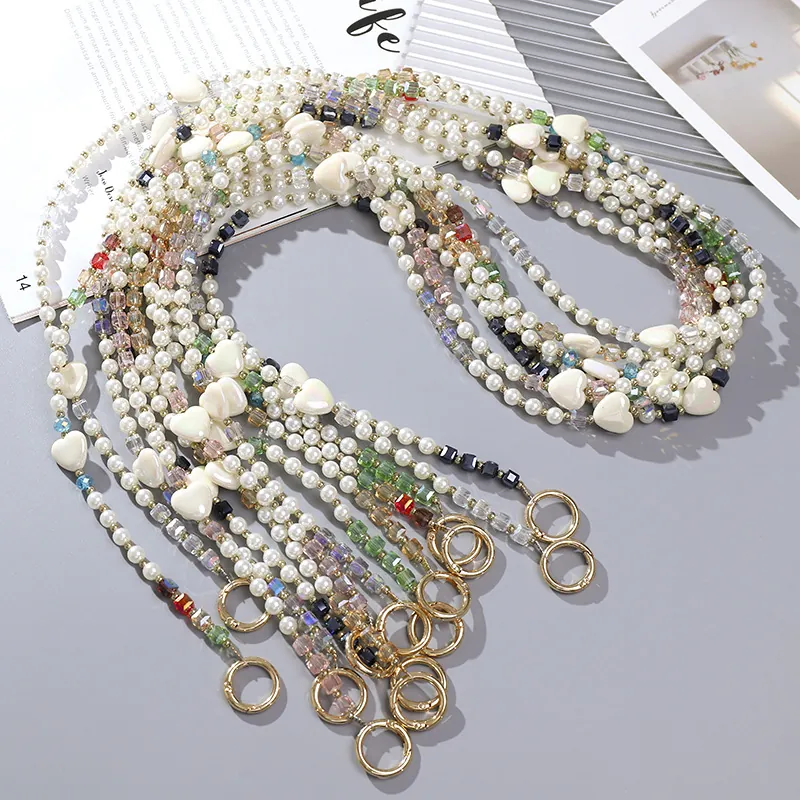 Chaîne de Téléphone en Bandoulière Perlée Cœur en Fausse Künstliche Perle pour Femme Lanière de Téléphone en Künstliche Perles d'Acrylique