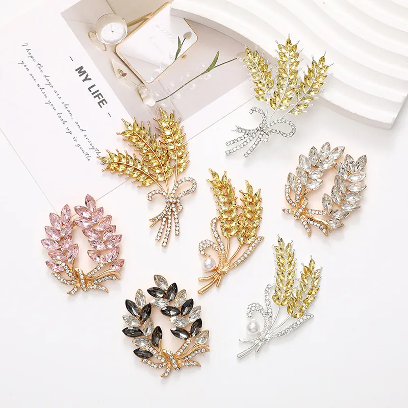Élégante Broche Épi de Blé en Alliage Avec Strass en Cristal Accessoire Bijoux DIY Pendentif Vêtements Pour Femmes Mariage Fête