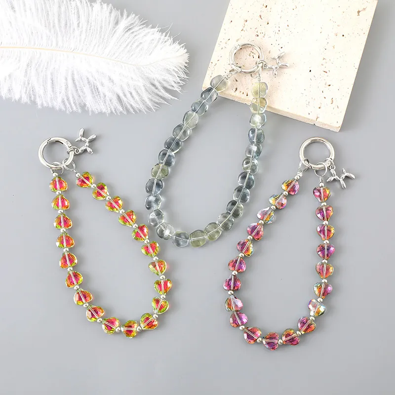 Luxus Kristall Perlen Herz Handy Kette Taschenanhänger Mit Legierung Ballon Hund Anhänger Für Damen Mode Accessoires