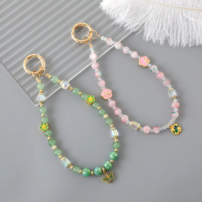 Élégant Porte-clés Perlé Fait Main Charme de Sac Pour Femmes Luxe Cristal Künstliche Perle Nœud Fleur Pendentif Lanière de Téléphone