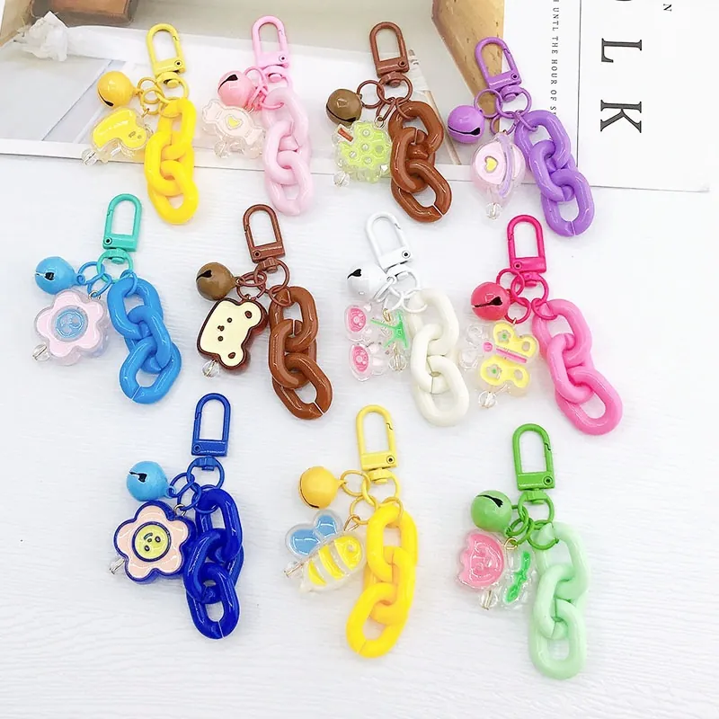 Porte-clés Animal de Dessin Animé en Chaîne Acrylique Mignon Pendentif de Sac Décoration Avec Cloche en Métal Pour Femmes