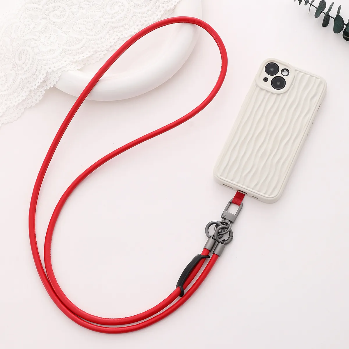 Cordon de Téléphone Bandoulière en Cuir PU Sangle de Cou Tressée Avec Boucle en Métal Chaîne de Téléphone Durable Mixte