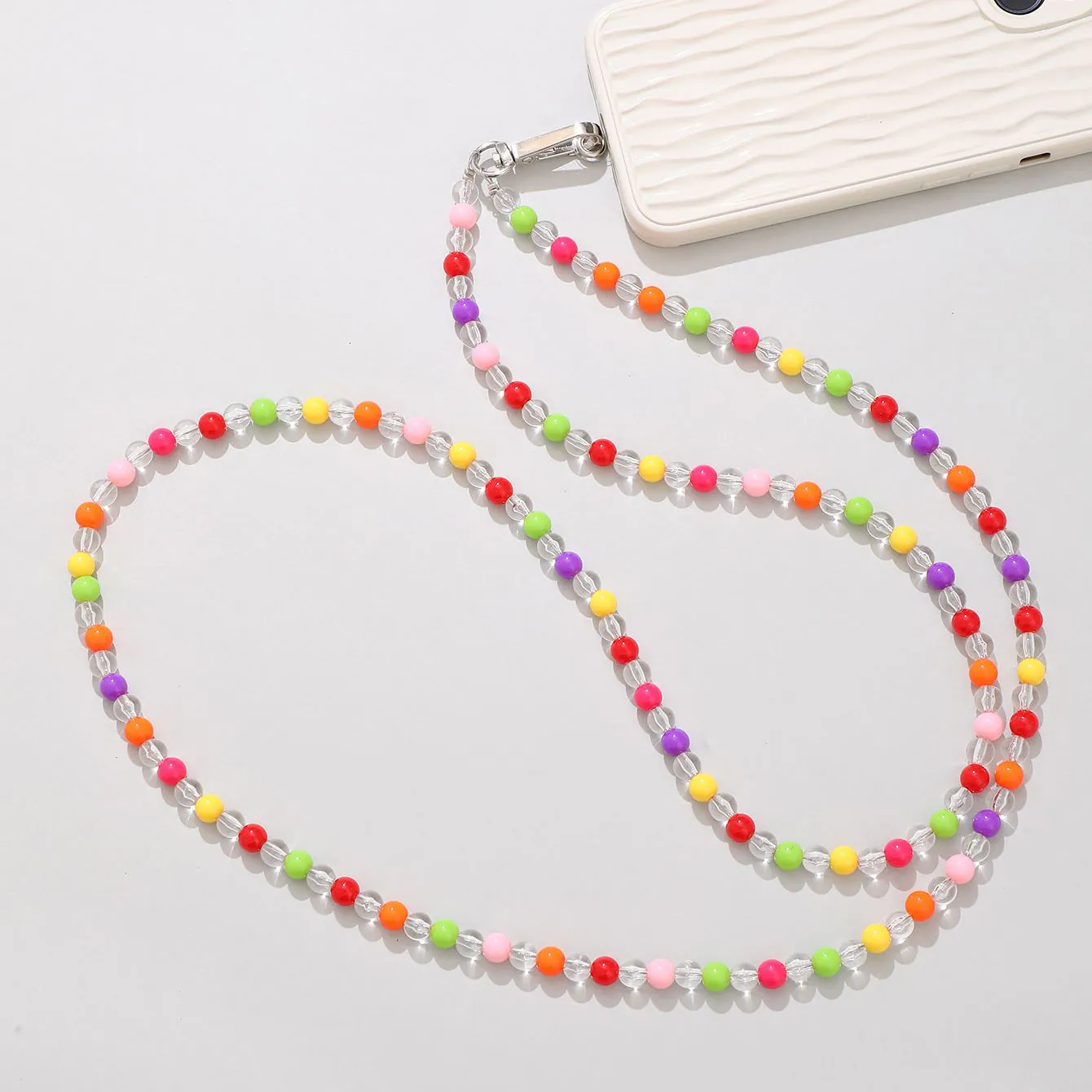 Colorful Acrylic Beaded Crossbody Phone Chain Anti Lost Lanyard With Metal Clasp Fashion Beaded Phone Strap For Women