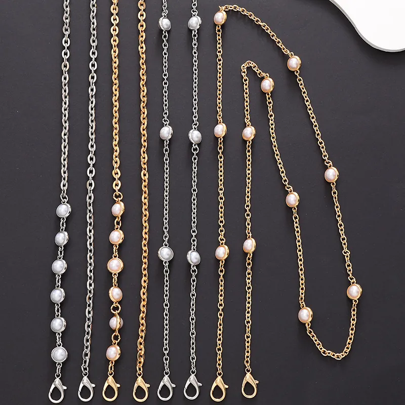 Élégante Chaîne Métallique Künstliche Perle Lanière de Téléphone Bandoulière pour Femme Mode Or Argent Accessoire de Sac Sangle Anti-Chute