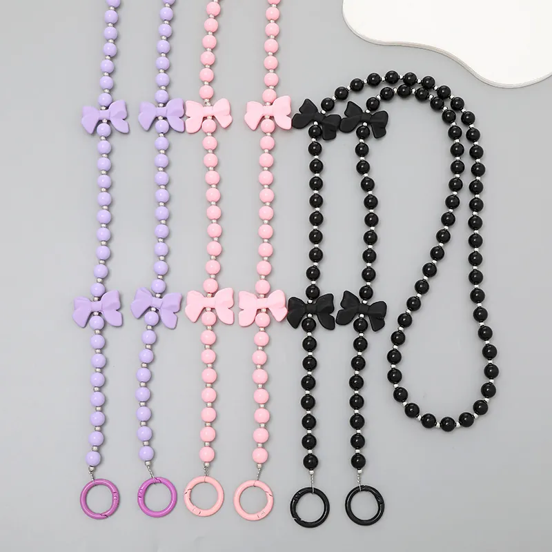 Lanière de Téléphone Perlée avec Nœud Chaîne de Téléphone Bandoulière Sangle Anti-Perte Accessoires en Perles d'Acrylique