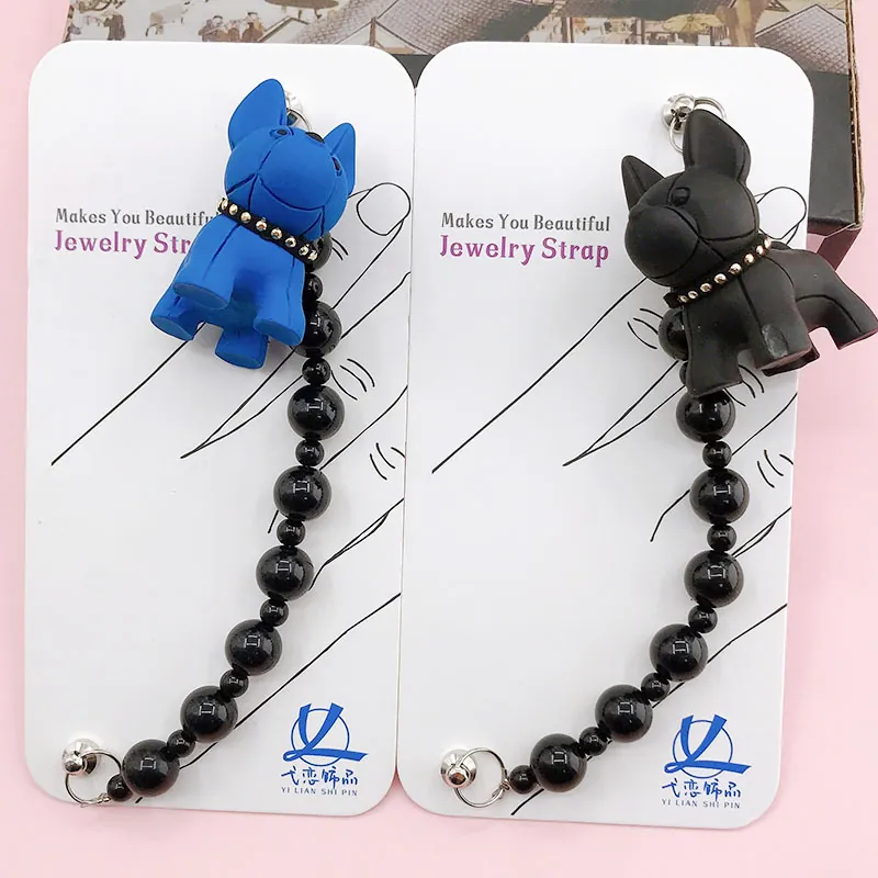 Portachiavi con Bulldog Francese in Perline Fatto a Mano Ciondolo per Cellulare Cucciolo Accessorio per Borsa Donna Regalo