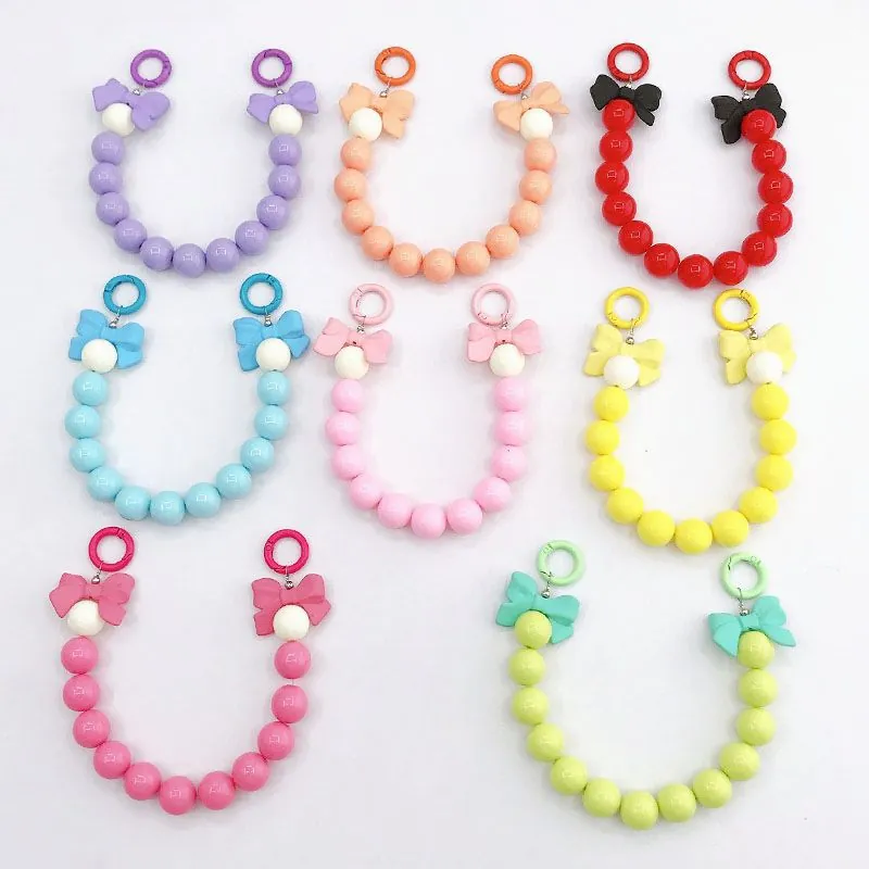 Chaîne de Téléphone Perlée avec Nœud en Acrylique Couleurs Bonbon Charme Sac DIY Dragonne Poignet Porte-clés pour Femmes Filles Accessoires