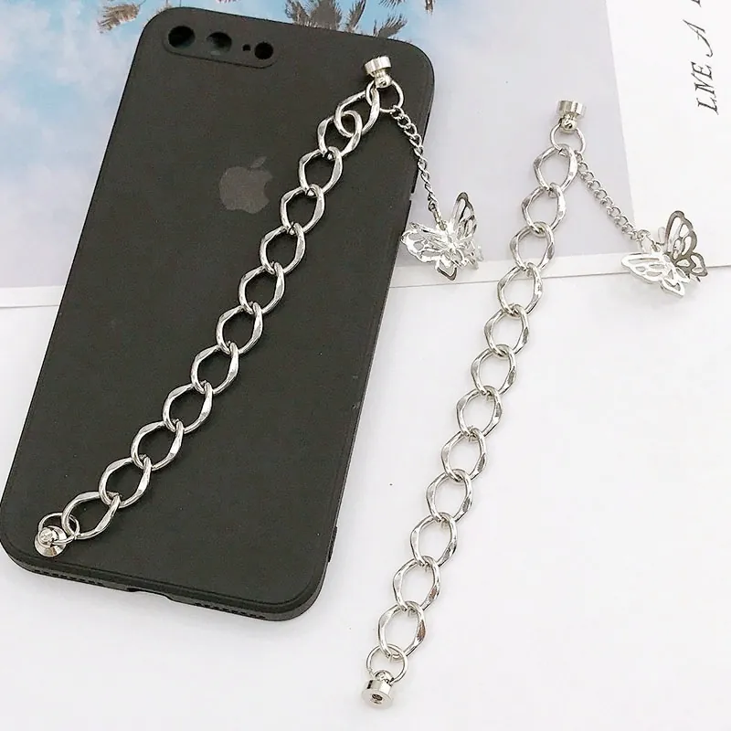 Silver Metal Butterfly Chain Bracelet Phone Case Accessory For Women Minimalist Hollow Out Butterfly Pendant Jewelry Charm