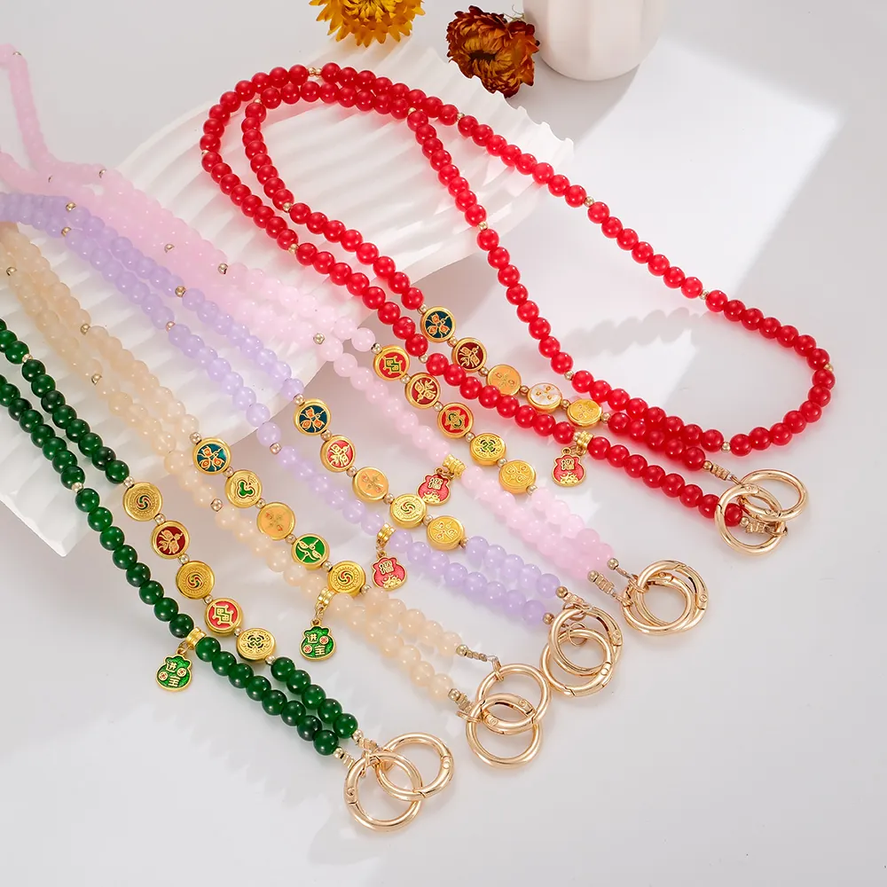 Chinesischer Stil Handgefertigt Glas Perlen Taschenanhänger Handykette Mit Glücksbeutel Anhänger Vintage Accessoires Für Damen