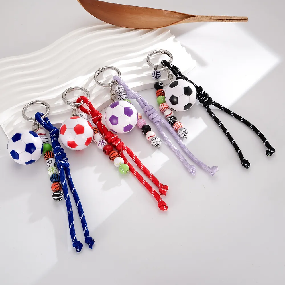 Pendentif Porte-Clés Sportif en Perles de Balle en Corde de Nylon Tissé à la Main pour Sac à Dos Téléphone Charme de Football