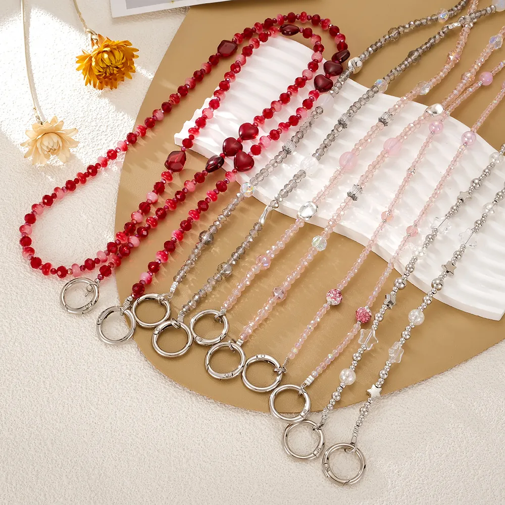 Women Beaded Phone Lanyard Crossbody Heart Star Acrylic Floral Phone Chain Anti-lost Mobile Strap Bag Charm Accessory