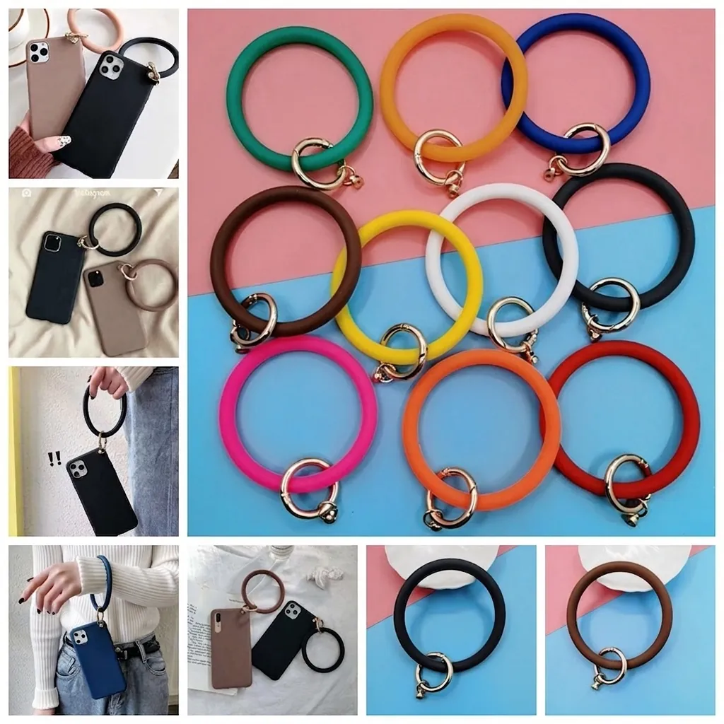 Minimalist Silicone Wristlet Keychain With Gold Metal Spring O Ring Buckle Anti Lost Phone Lanyard For Women Girls Candy Color Key Ring Holder