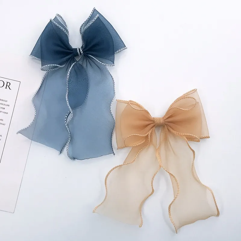Handmade Large Polyester Bow Ribbon Lace Accessory For Hair DIY Headwear Garment Decoration Women Sweet Elegant Style