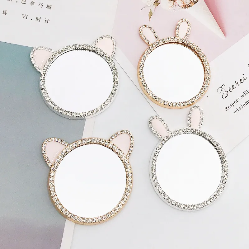 Accessorio Cornice Specchio per Trucco Fai-da-te in Lega di Zinco con Orecchie di Coniglio e Gatto Componente in Metallo Intarsiato con Strass per Decorazione Custodia Cellulare