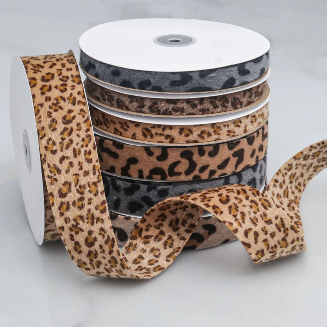 Leopard Print Plush Ribbon Faux Fur Polyester Webbing For DIY Hair Bows Gift Wrapping Apparel Accessories Roll Decoration
