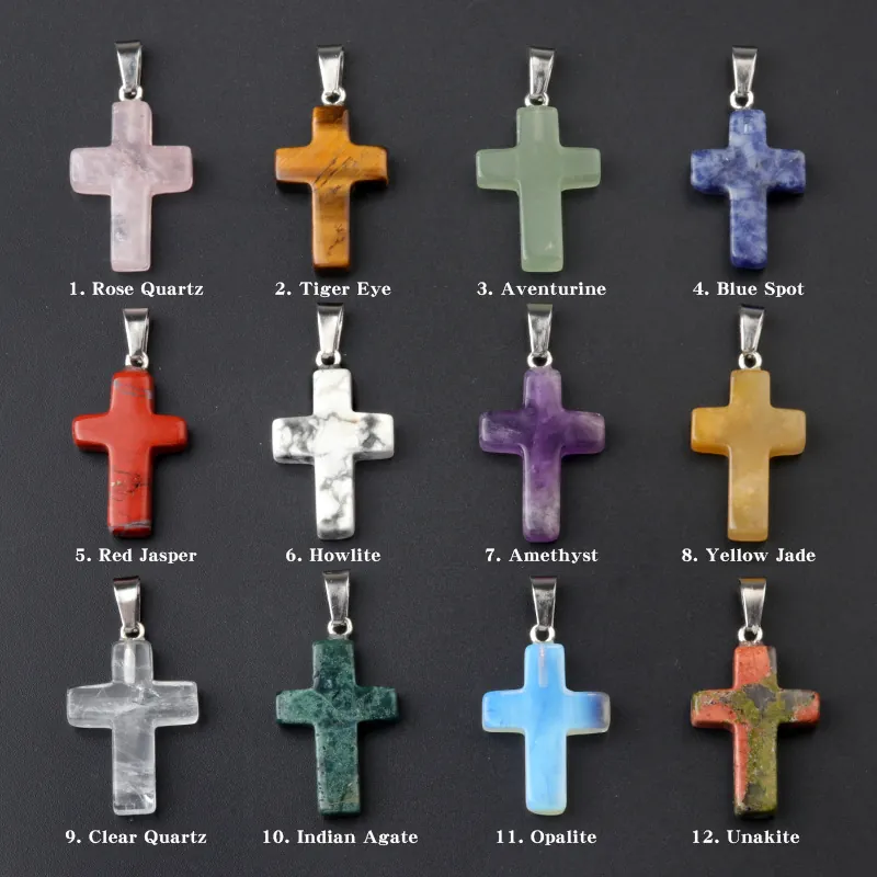 Ciondolo a Croce in Pietra Naturale di Cristallo Agata Con Chiusura in Lega Intagliato a Croce per Collana Gioielli Religiosi Unisex