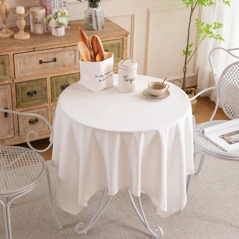 Tovaglia Minimalista In Cotone Lavato Bianco Tinta Unita Rettangolare Quadrata Antipolvere Per Cucina Pranzo Casa Caffè