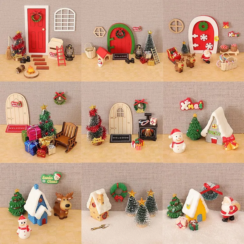 Miniature Christmas Decorations Dollhouse Accessories Wood Resin Plastic Ornaments DIY Micro Landscape Snow Scene Festive Decor