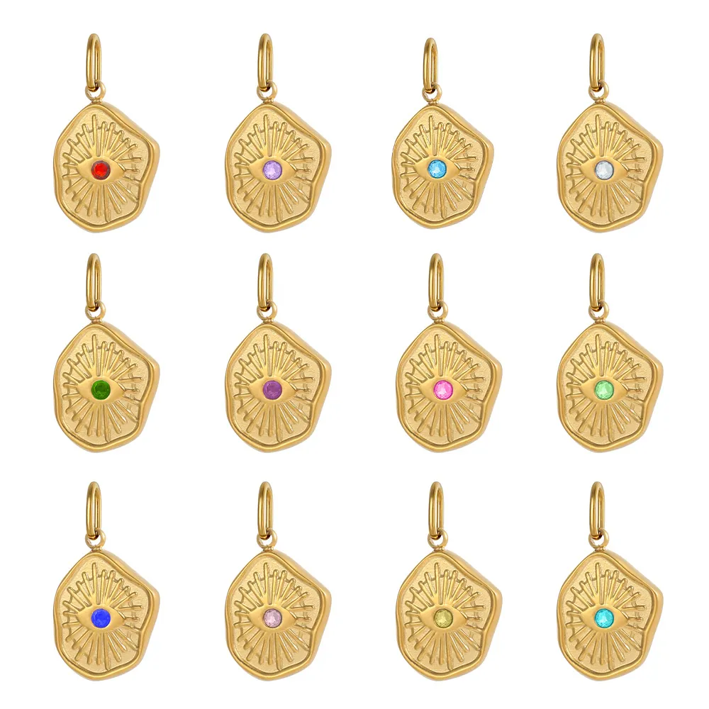 Vintage Stainless Steel Evil Eye Pendant Rhinestone Inlaid Irregular Round Sunburst Charm For DIY Necklace Earring Jewelry Making Women Accessories