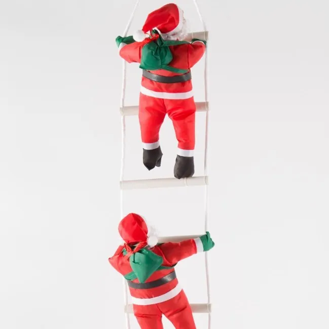 Décoration de Noël Style Vintage Américain Père Noël Grimpant sur Échelle de Corde Tissu Oxford Coton PP Pendentif Suspendu