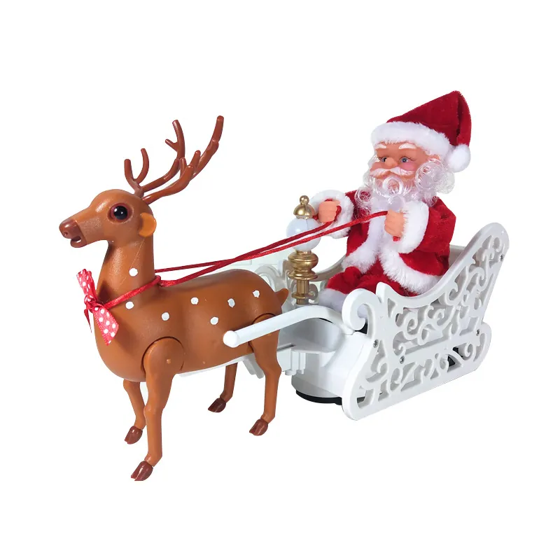 Traîneau Électrique du Père Noël Avec Renne Mouvement Musique Jouet Décoration de Vacances Cadeau de Noël pour Enfants