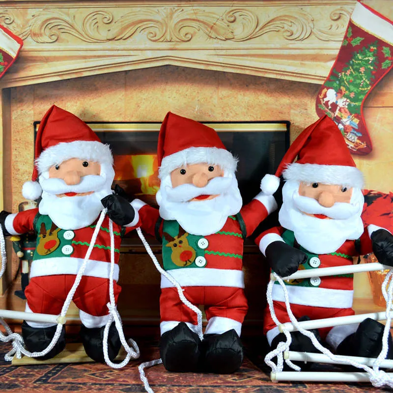Christmas Santa Claus Hanging Ornament Climbing Rope Ladder Swing Plush Reindeer Figure For Xmas Party Home Wall Decoration