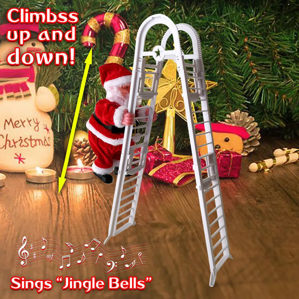 Jouet Père Noël Grimpeur Électrique Amélioré Avec Musique Échelle à Double Rail Pour Décoration De Noël Intérieur Cadeau Enfant
