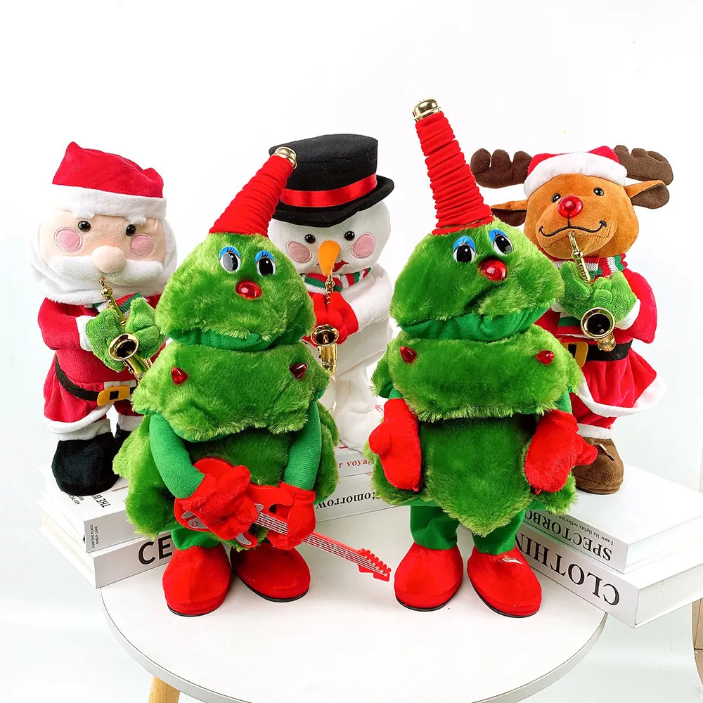 Electric Singing Dancing Christmas Tree Plush Toy Musical Santa Claus Snowman Elk Instrument Festive Holiday Decor Gift