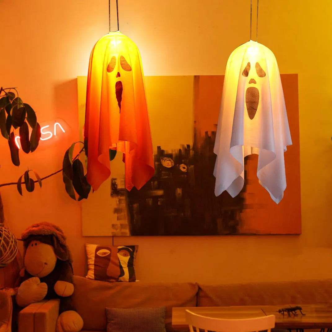 Halloween LED Hanging Ghost Light Glowing Outdoor Indoor Party Decoration Spooky Laughing Screaming Ghost Face Yard Props