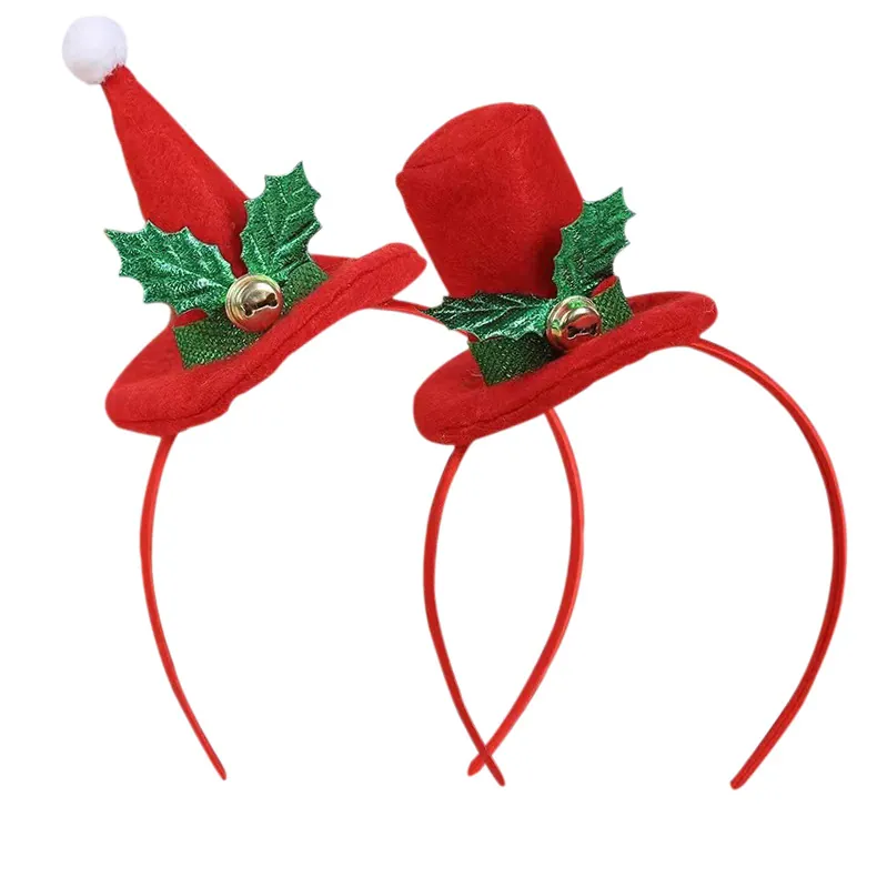 Weihnachten Mini Hut Stirnband Mit Glocke Und Grünen Blättern Festliche Party Haarschmuck Für Kinder Und Erwachsene Rot Grün Deko