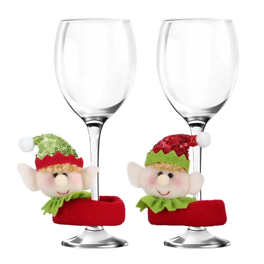 Christmas Sequin Elf Wine Glass Cover Decorative Red Green Fabric Wine Glass Charm For Holiday Party Table Decoration