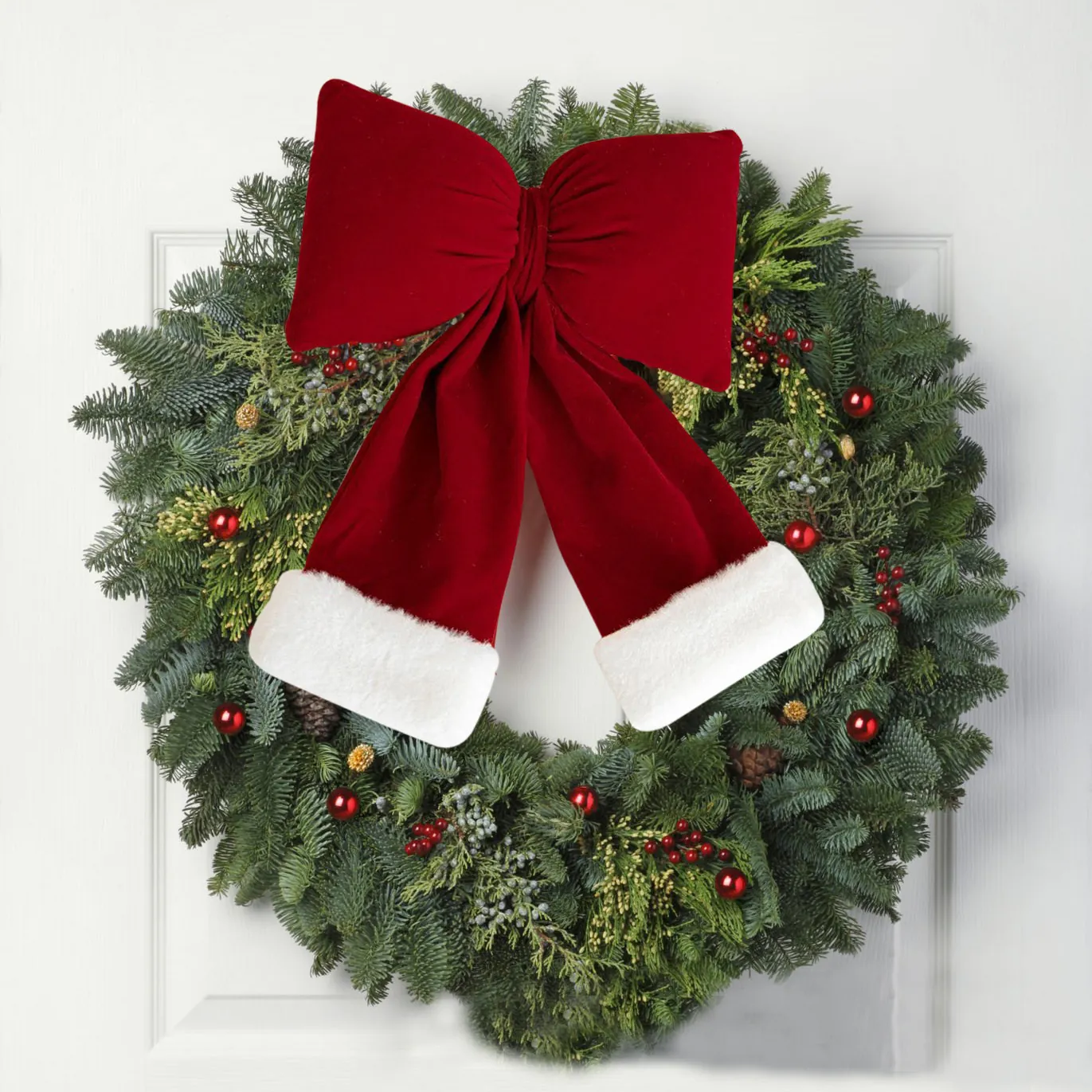 Large Christmas Velvet Bow With Faux Fur Trim Red Holiday Decoration For Christmas Tree Wreath Home Wall Party Decor